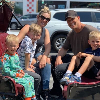 Actor Ritchson with his wife and three sons