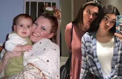 Emily Carey and her mother Sarah (picture comparison of childhood & now)
